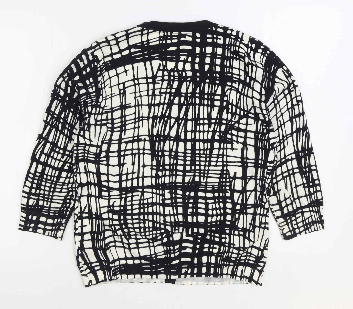 Per Una Womens Black Scoop Neck Geometric Cotton Cardigan Jumper Size 12