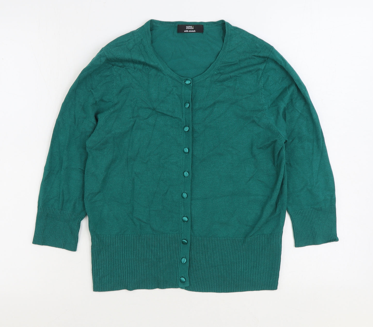 Marks and Spencer Womens Green Scoop Neck Viscose Cardigan Jumper Size 14