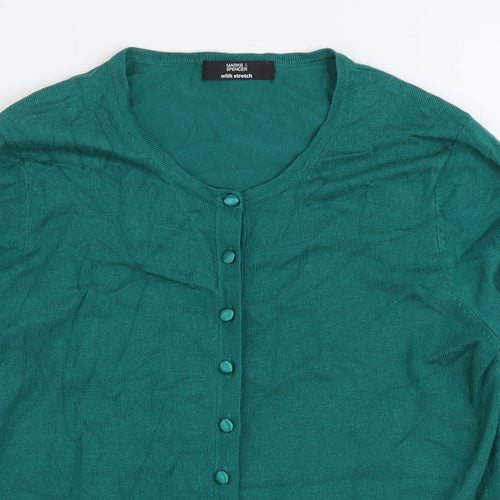 Marks and Spencer Womens Green Scoop Neck Viscose Cardigan Jumper Size 14