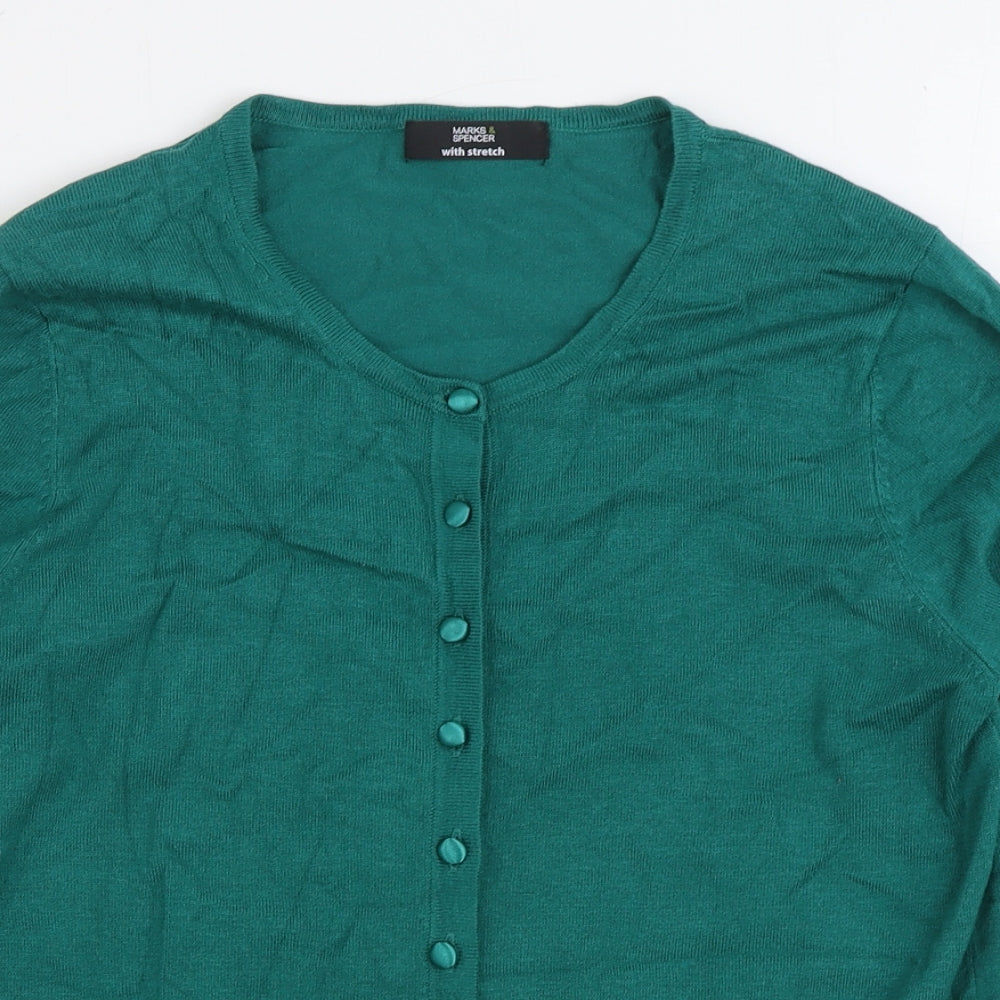 Marks and Spencer Womens Green Scoop Neck Viscose Cardigan Jumper Size 14