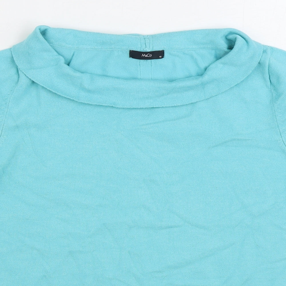 M&Co. Womens Blue Roll Neck Viscose Pullover Jumper Size 12