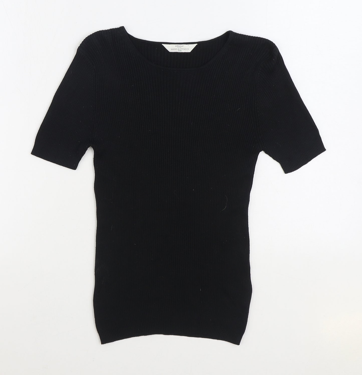 Marks and Spencer Womens Black Boat Neck Silk Pullover Jumper Size 10