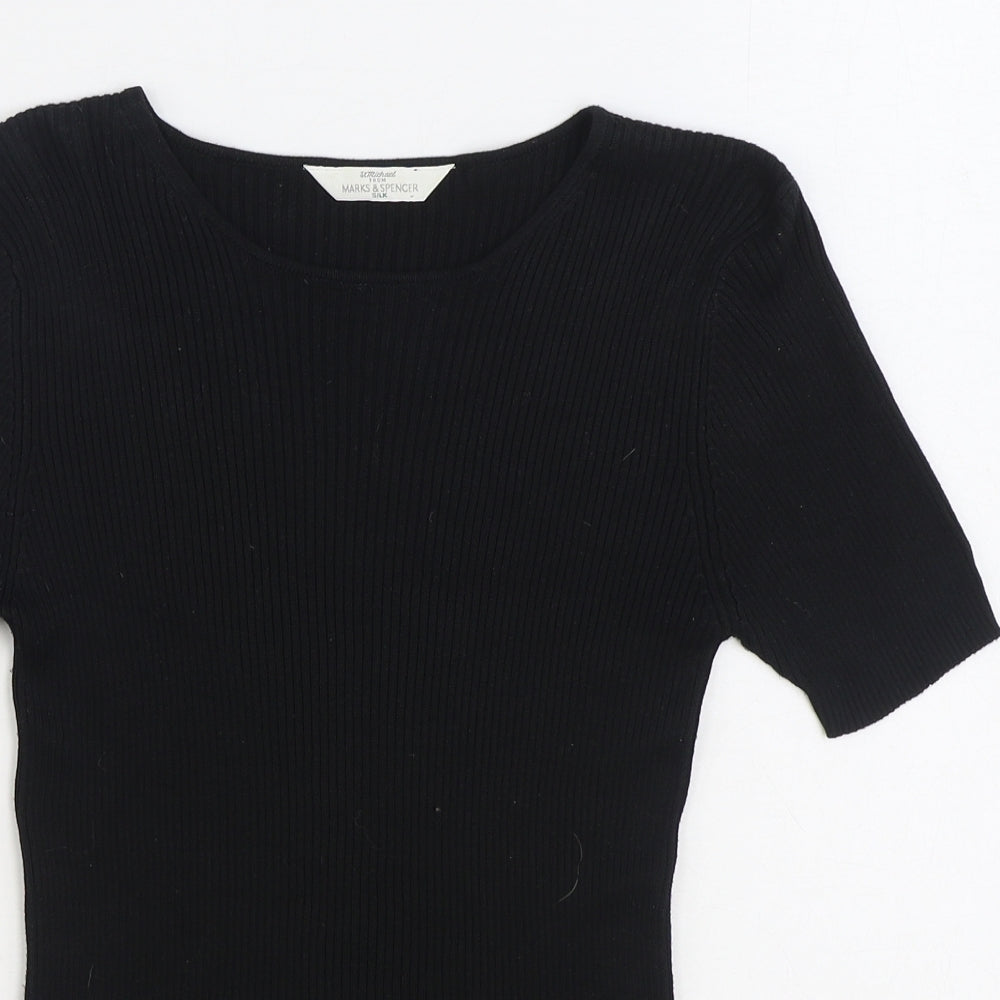 Marks and Spencer Womens Black Boat Neck Silk Pullover Jumper Size 10