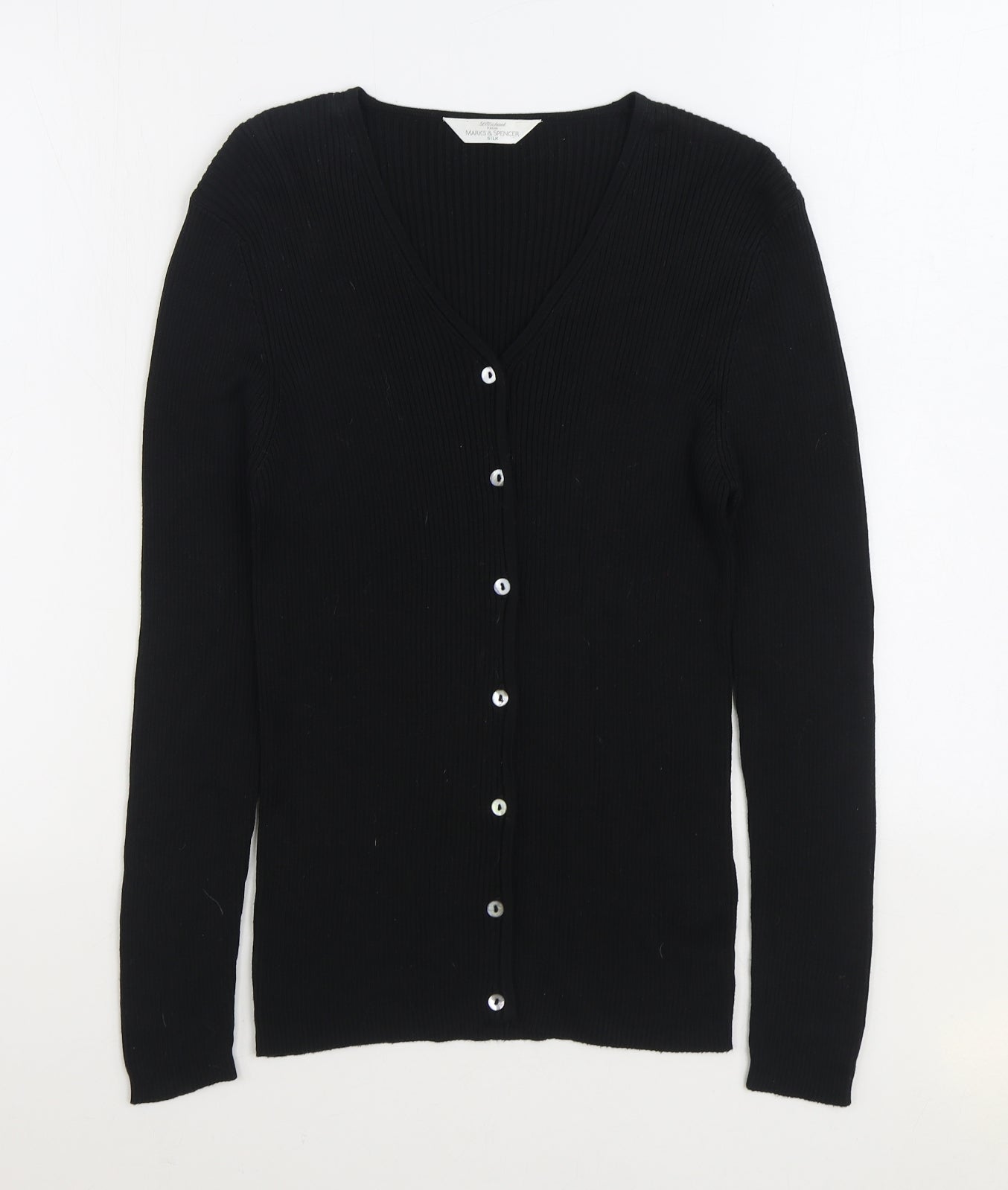 Marks and Spencer Womens Black V-Neck Silk Cardigan Jumper Size 10