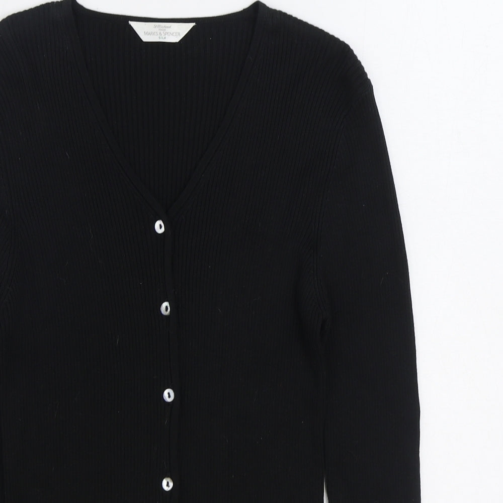 Marks and Spencer Womens Black V-Neck Silk Cardigan Jumper Size 10