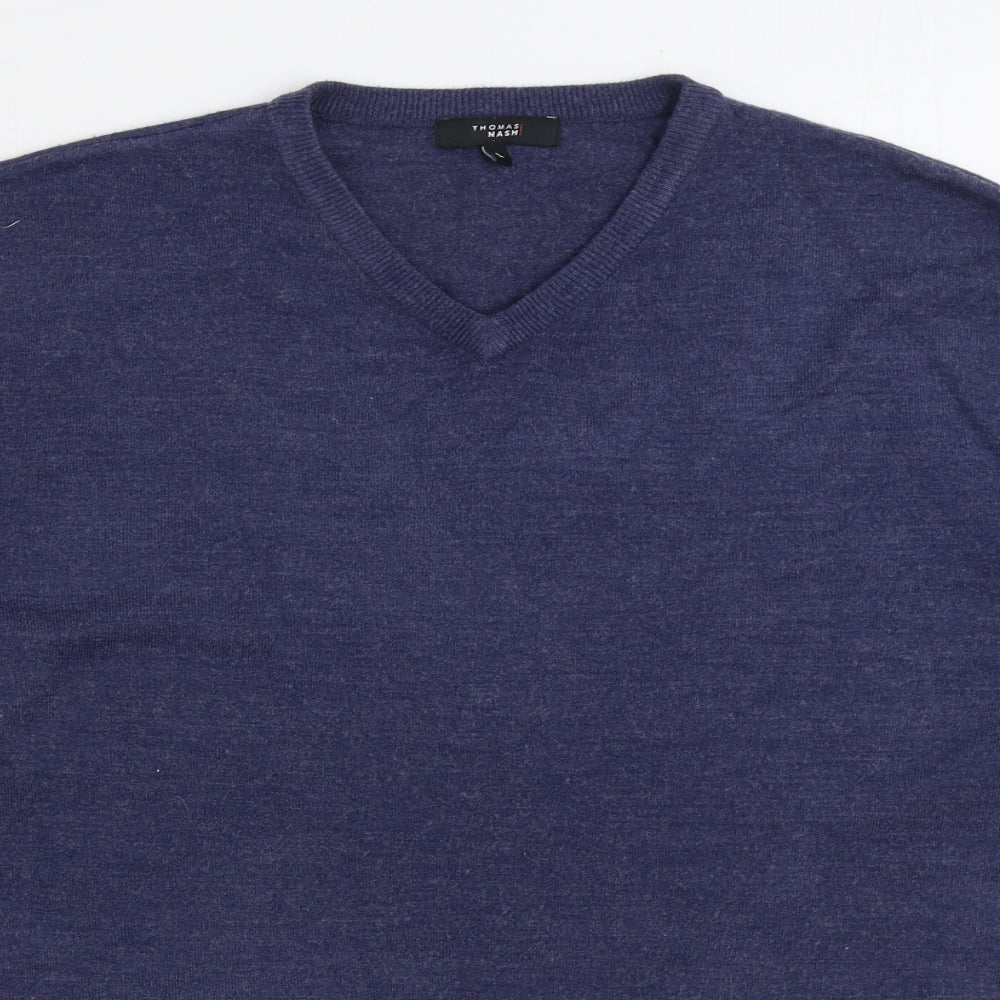 Tomas Nash Womens Blue V-Neck Acrylic Pullover Jumper Size L