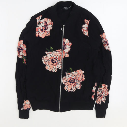 F&F Womens Black Floral Jacket Size 6 Zip