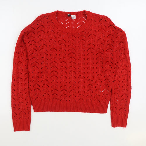 Divided by H&M Womens Red Round Neck Acrylic Pullover Jumper Size XS
