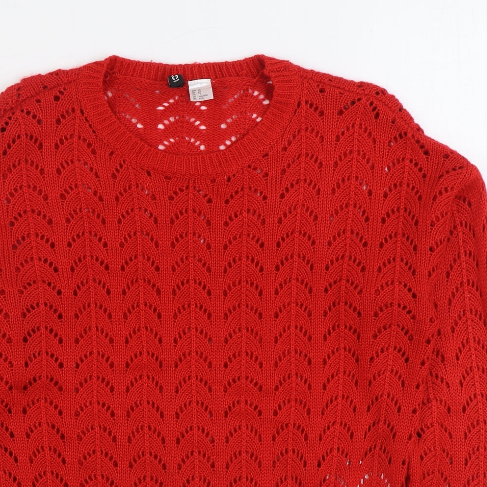 Divided by H&M Womens Red Round Neck Acrylic Pullover Jumper Size XS