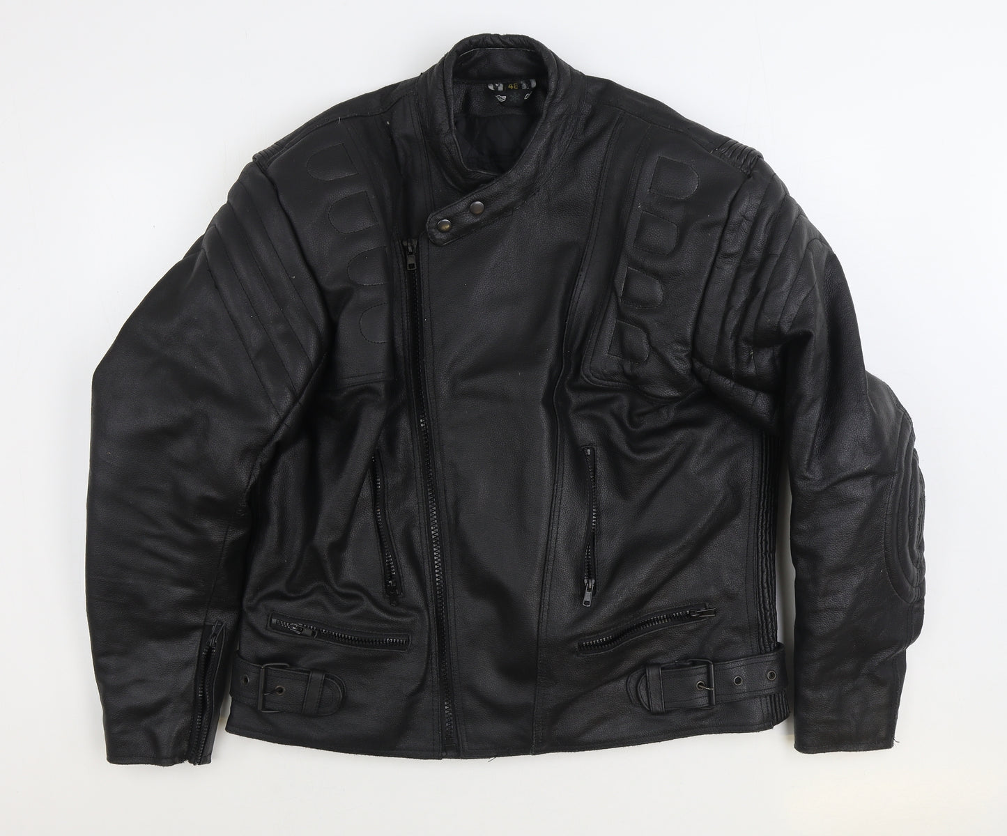 RK Sports Mens Black Biker Jacket Size XL Zip - Faux Leather Motorbike