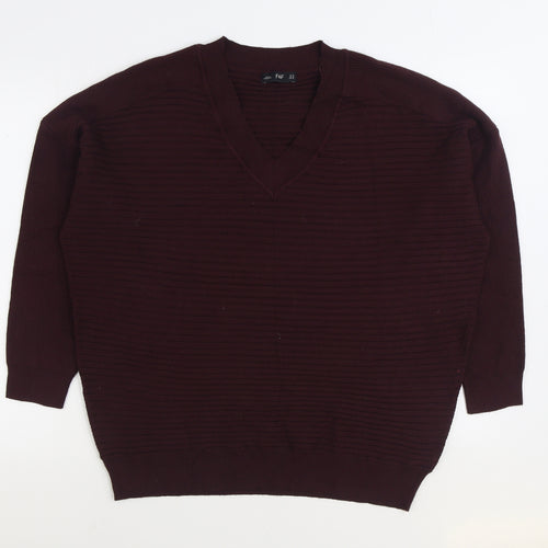 F&F Womens Purple V-Neck Viscose Pullover Jumper Size 14