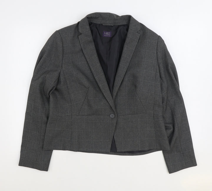 Marks and Spencer Womens Grey Plaid Jacket Blazer Size 14 Button