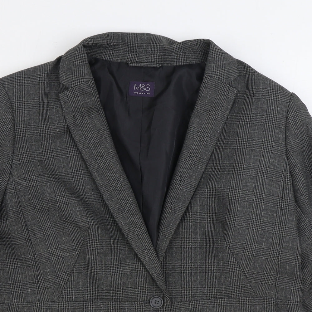 Marks and Spencer Womens Grey Plaid Jacket Blazer Size 14 Button