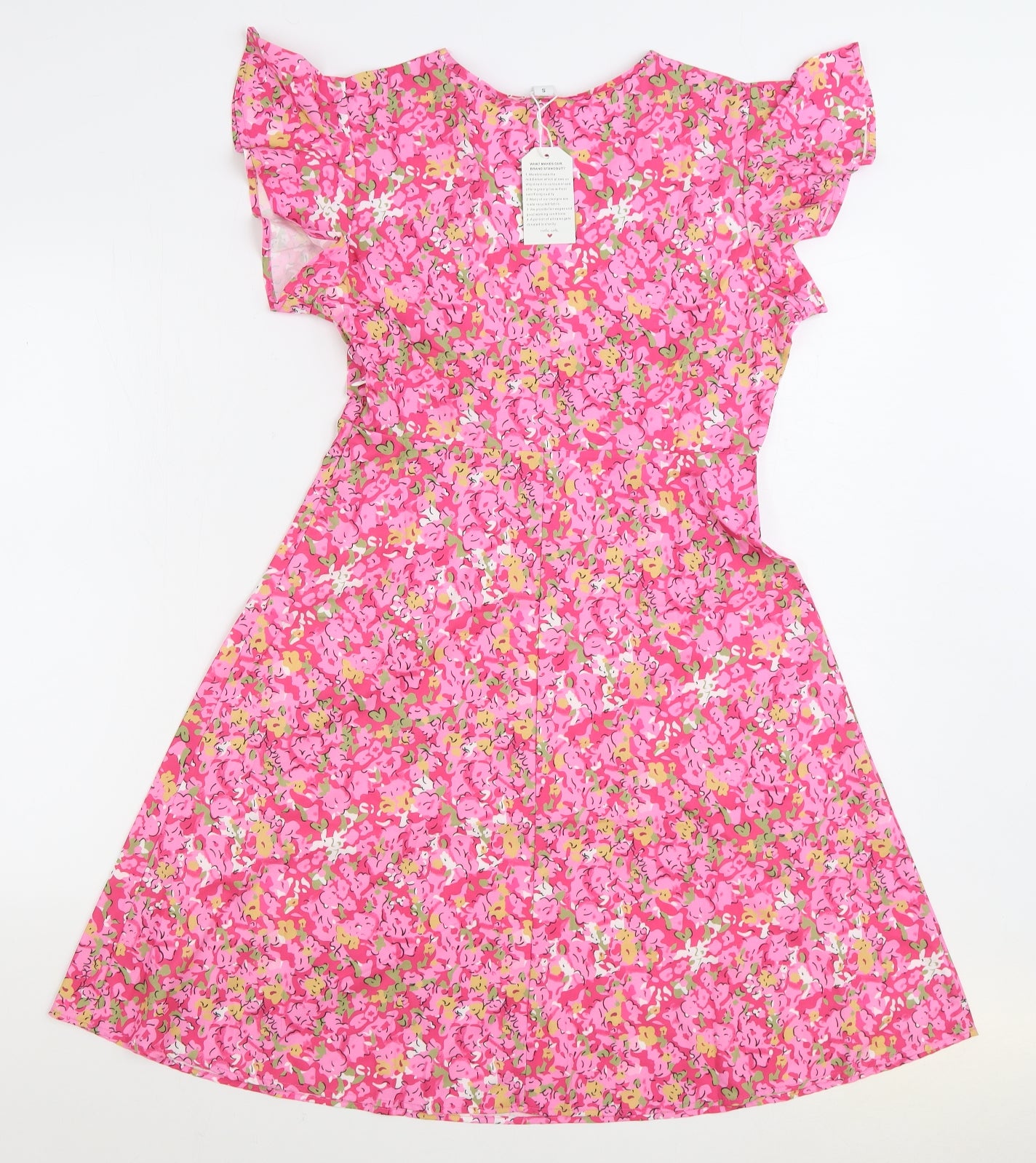 Preworn Womens Pink Floral Polyester Skater Dress Size S V-Neck Pullover
