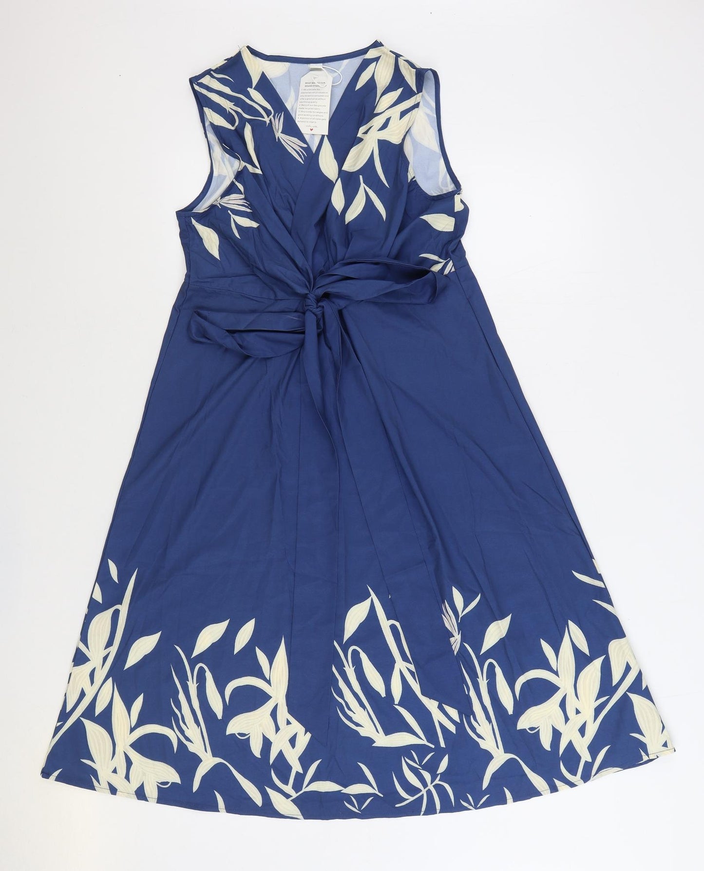 Preworn Womens Blue Floral Polyester A-Line Size S V-Neck Tie