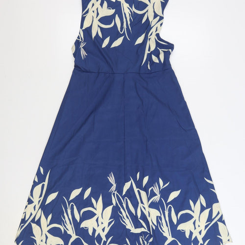 Preworn Womens Blue Floral Polyester A-Line Size S V-Neck Tie