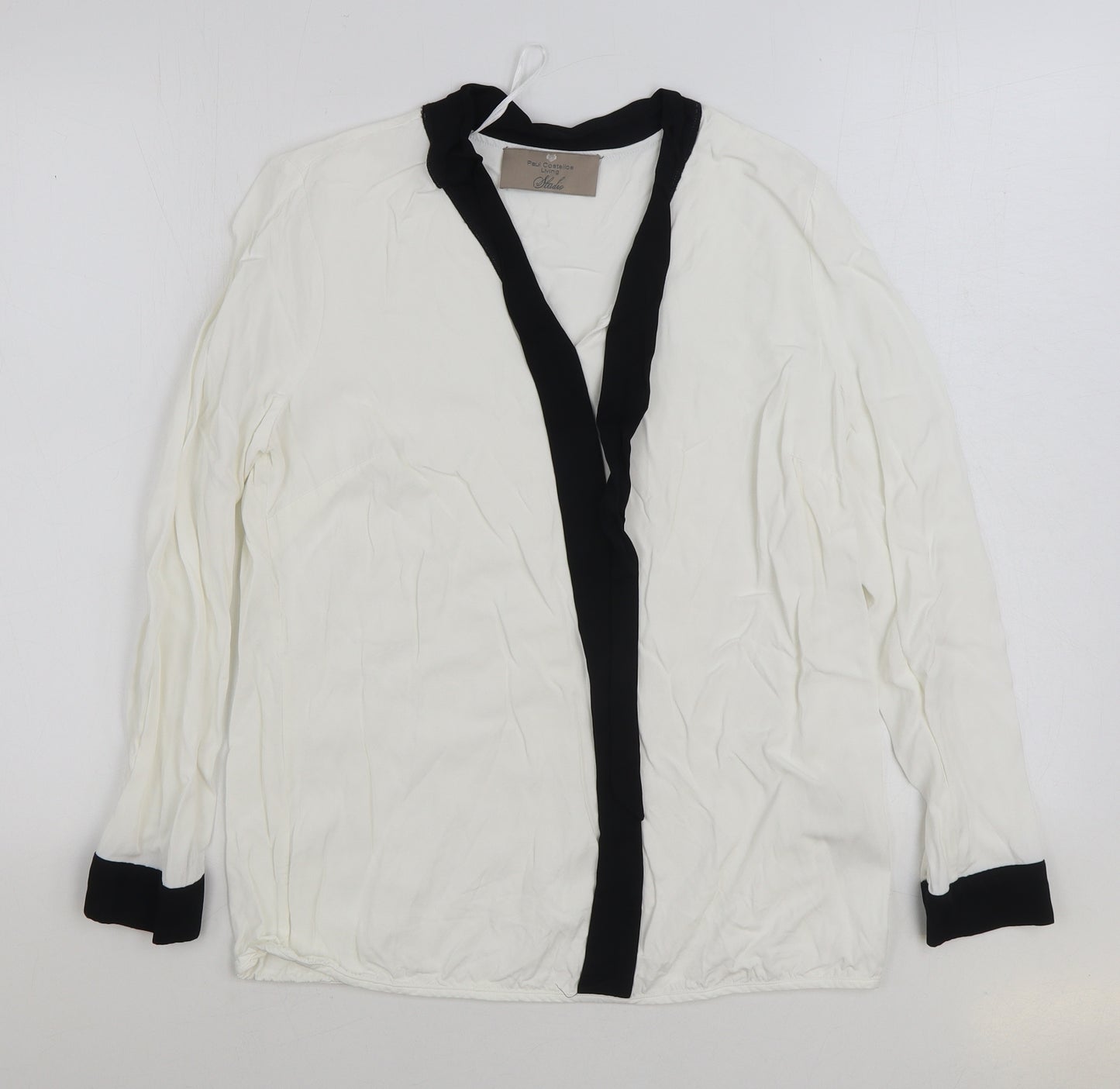 Paul Costelloe Womens Ivory Viscose Basic Blouse Size 12 Round Neck