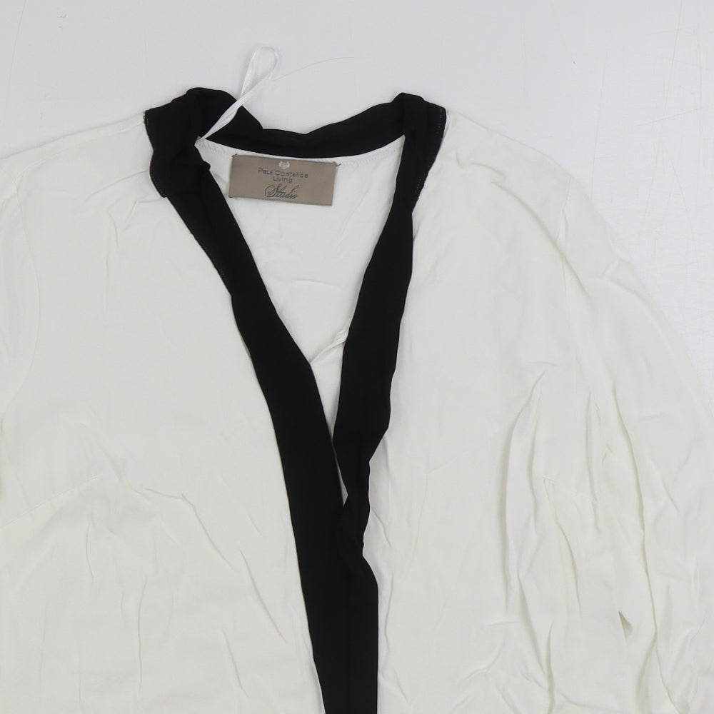 Paul Costelloe Womens Ivory Viscose Basic Blouse Size 12 Round Neck