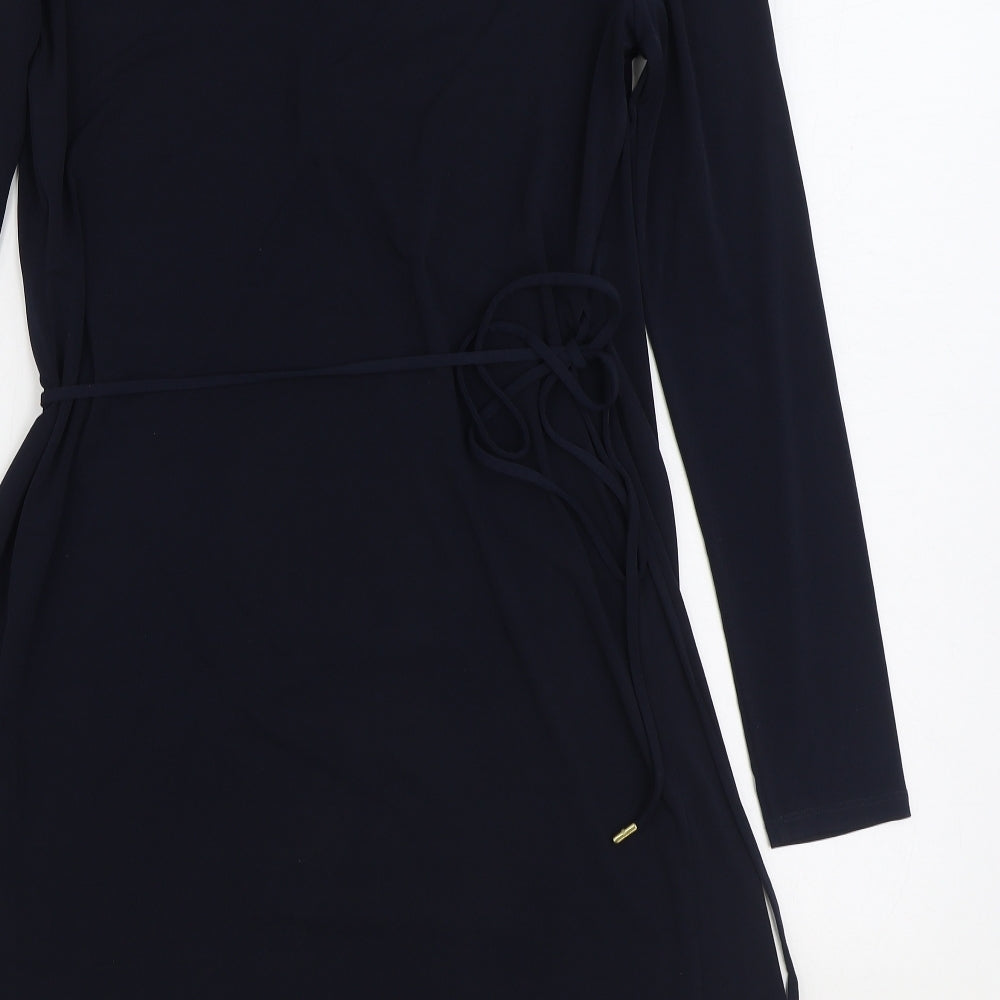 Michael Kors Womens Blue Polyester Wrap Dress Size M V-Neck Tie