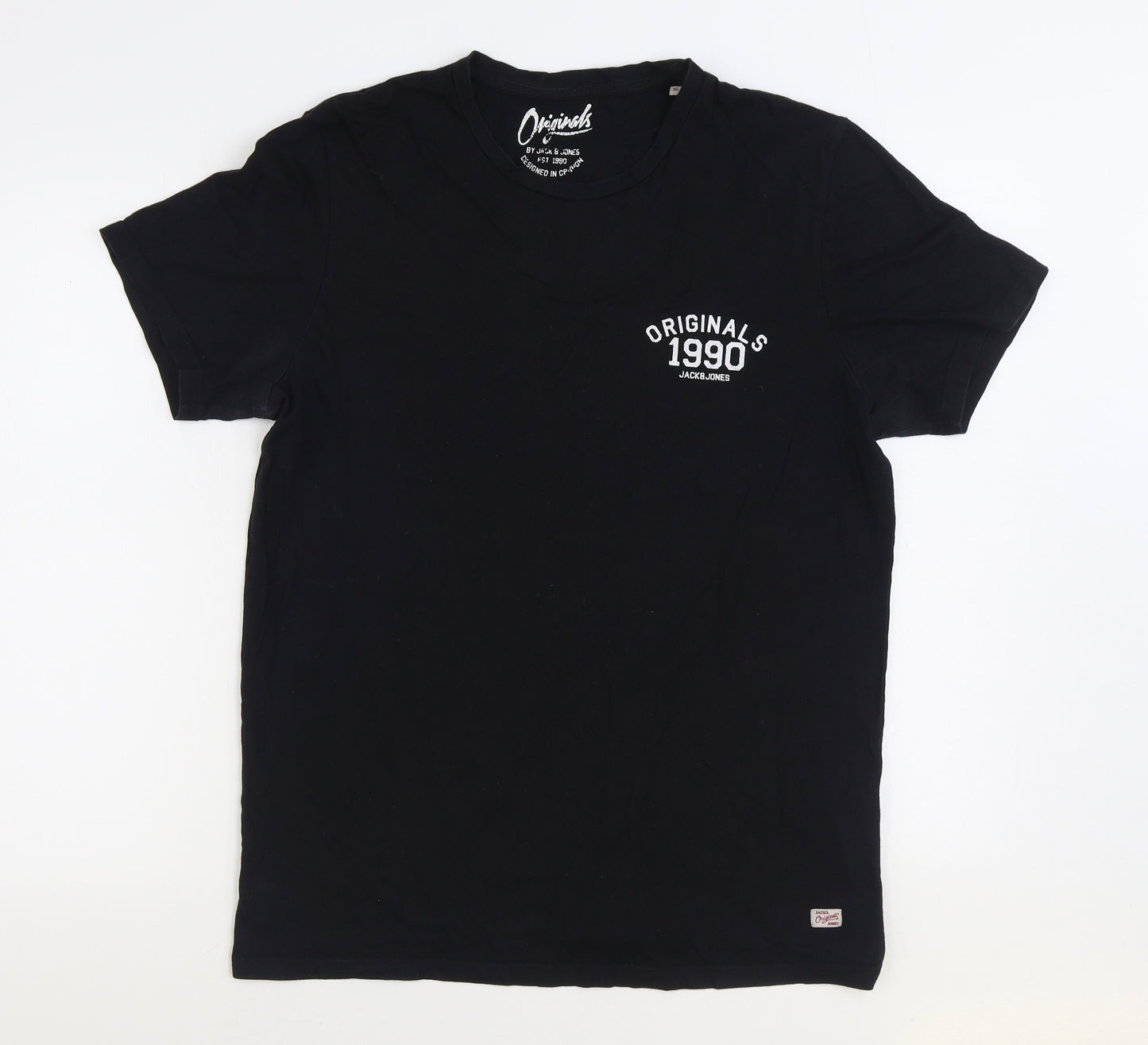 JACK & JONES Mens Black Cotton T-Shirt Size XL Round Neck