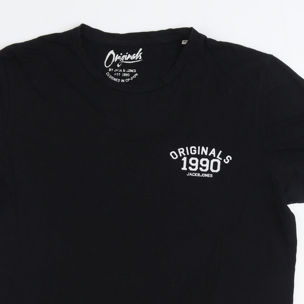 JACK & JONES Mens Black Cotton T-Shirt Size XL Round Neck