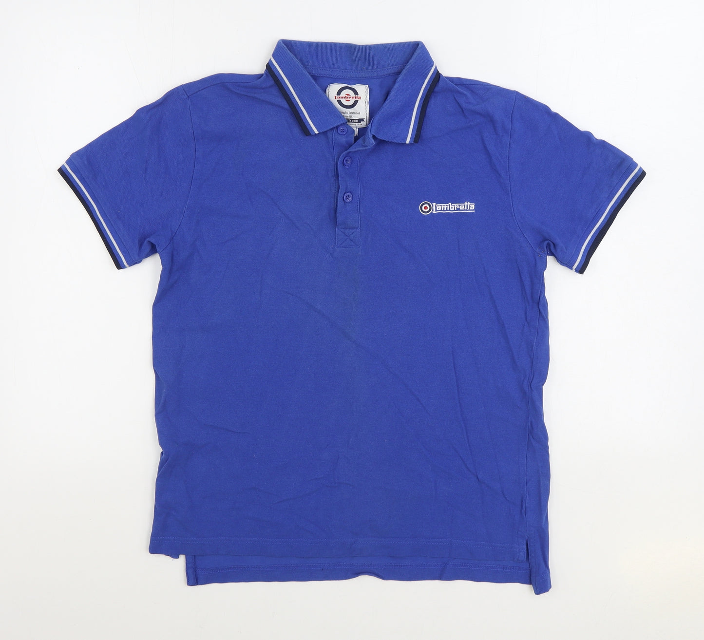 Lambretta Mens Blue Cotton Polo Size M Collared Button