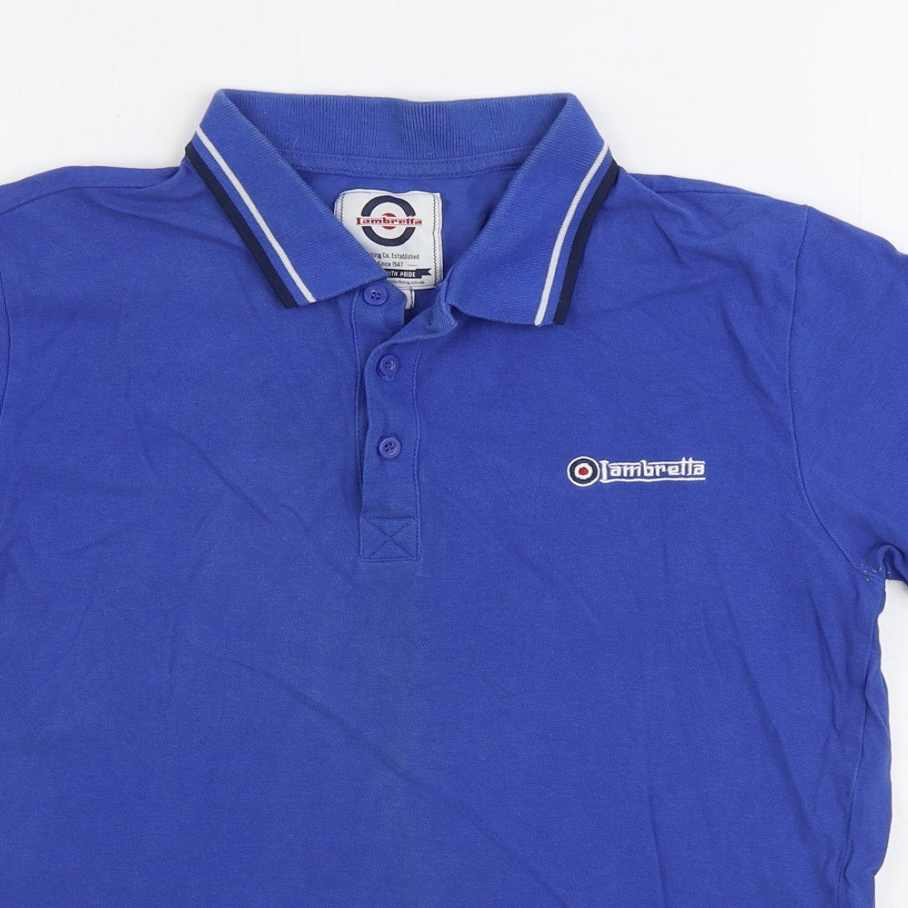 Lambretta Mens Blue Cotton Polo Size M Collared Button