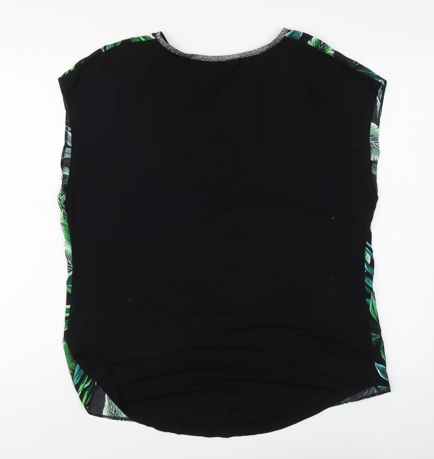 F&F Womens Black Floral Viscose Basic Blouse Size 14 Round Neck