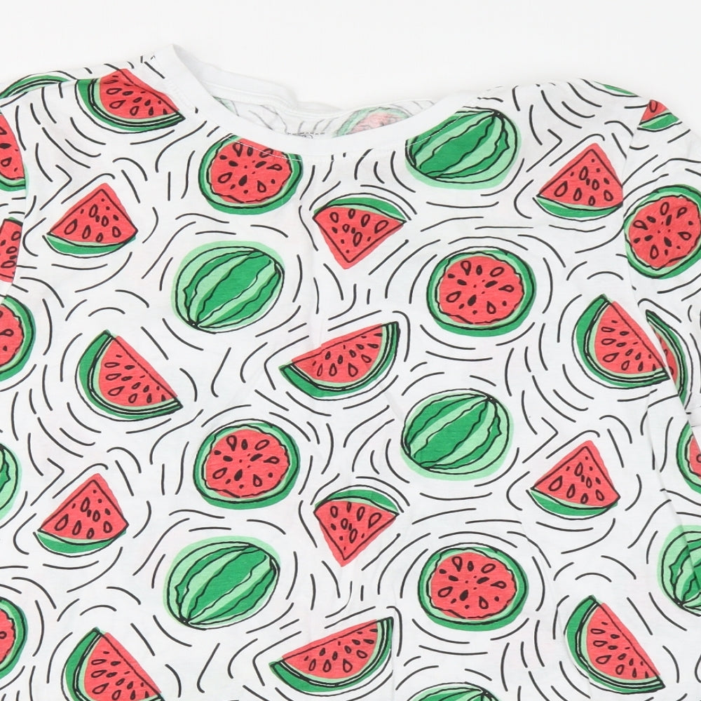 Primark Womens White Geometric Cotton Basic T-Shirt Size L Round Neck - Watermelon