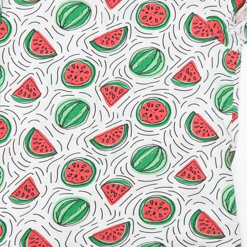 Primark Womens White Geometric Cotton Basic T-Shirt Size L Round Neck - Watermelon
