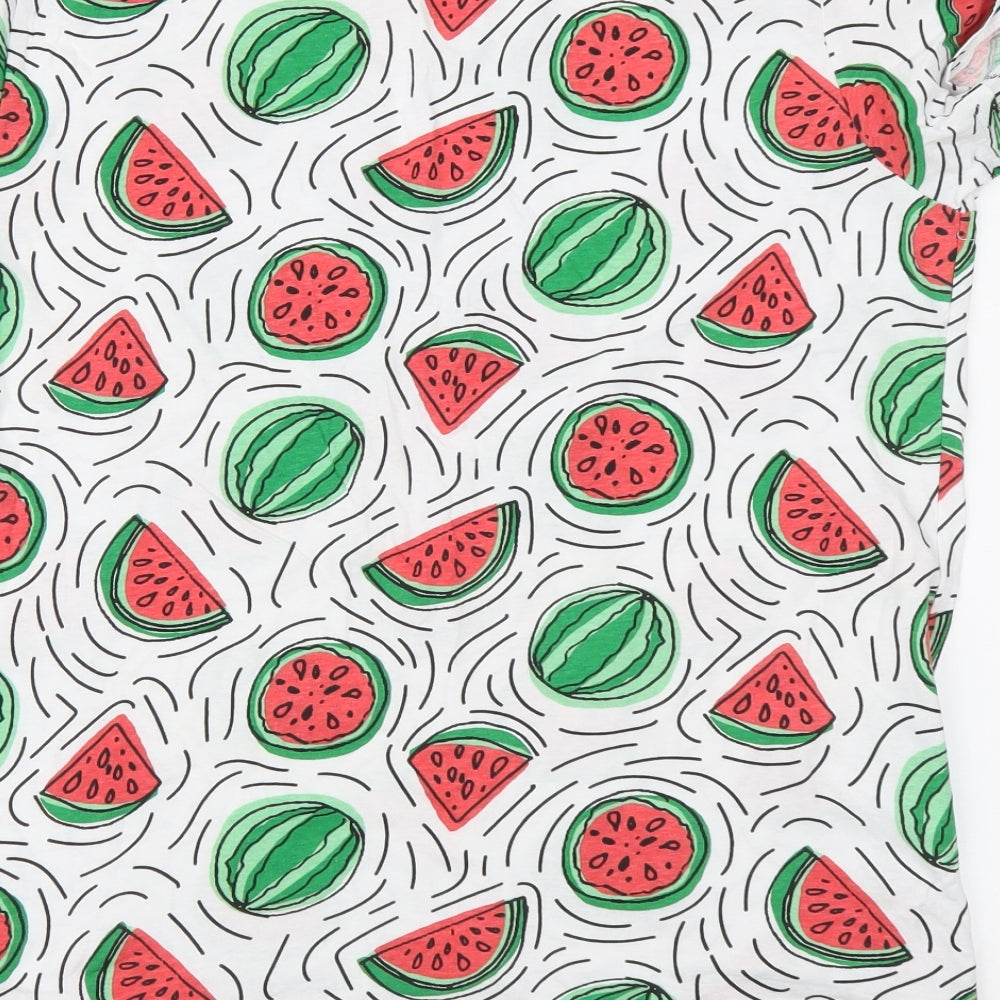 Primark Womens White Geometric Cotton Basic T-Shirt Size L Round Neck - Watermelon