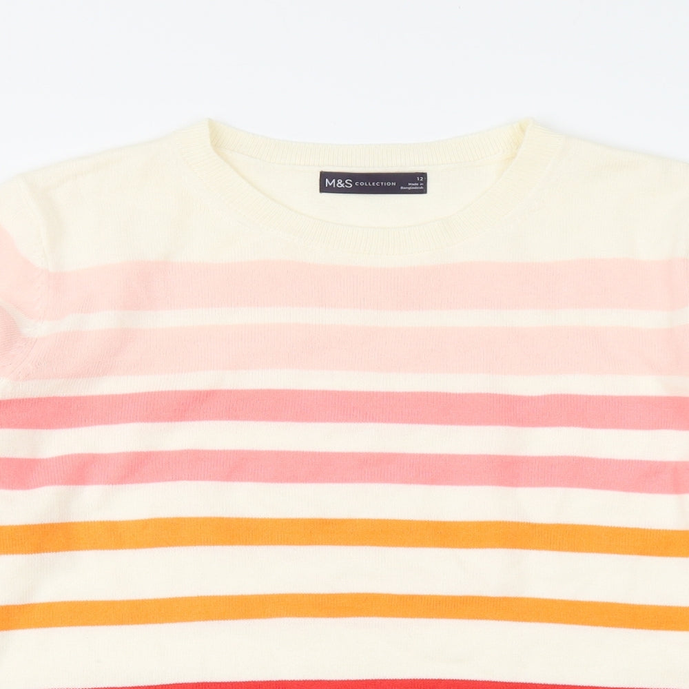 Marks and Spencer Womens Multicoloured Round Neck Striped Acrylic Pullover Jumper Size 12