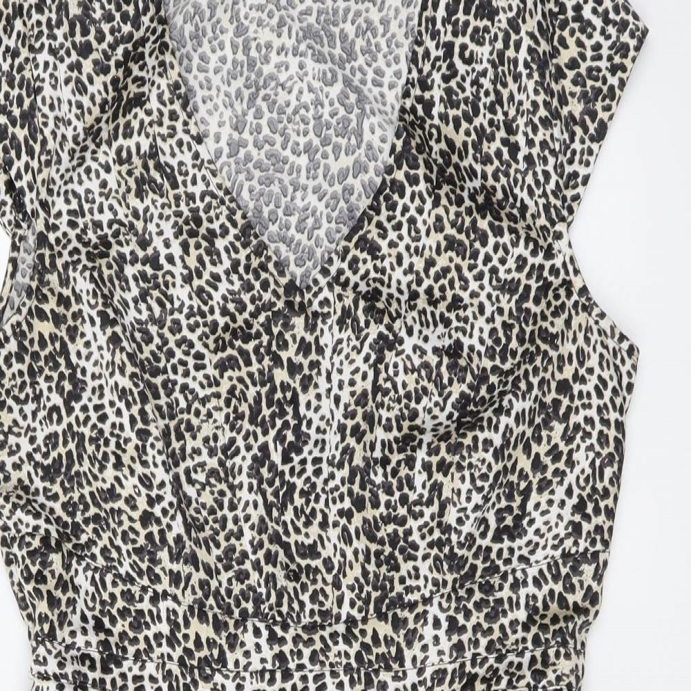 Dunnes Stores Womens Beige Animal Print Polyester A-Line Size 14 V-Neck Pullover - Leopard Print