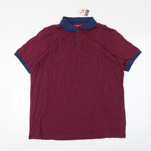 Primark Mens Red Striped Cotton Polo Size XL Collared Button