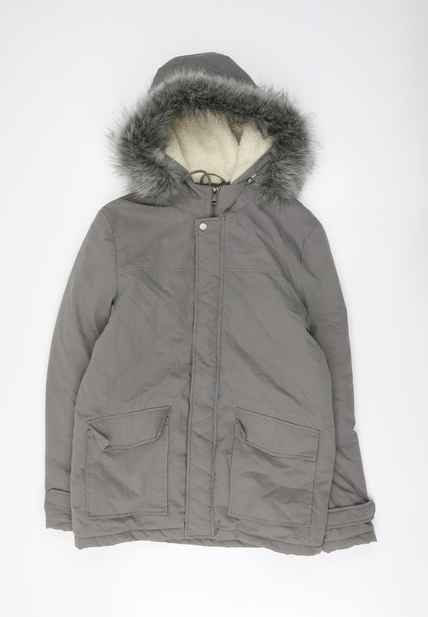 New Look Mens Grey Parka Jacket Size M Zip