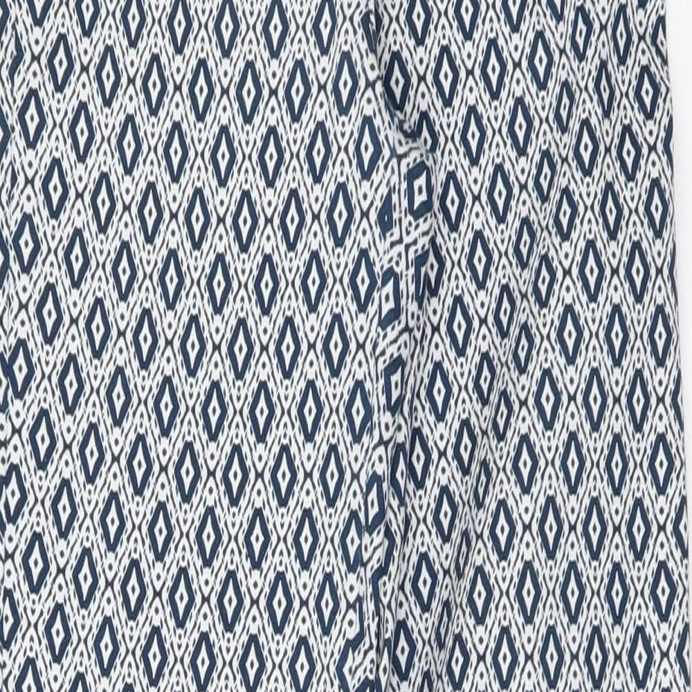 H&M Womens Blue Geometric Cotton Chino Trousers Size 32 L26 in Regular Button
