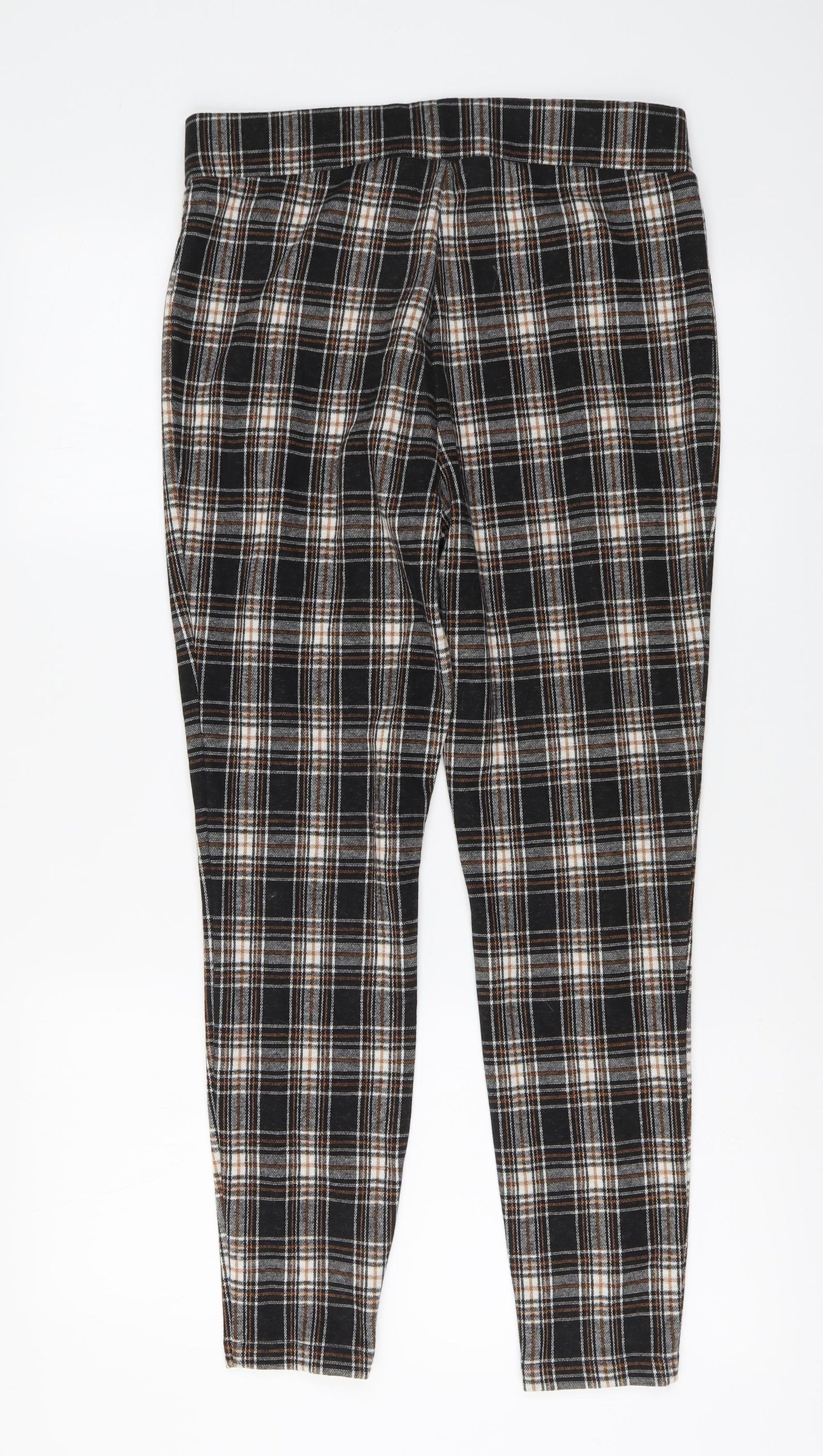 NEXT Womens Brown Plaid Polyester Chino Trousers Size 12 L27 in Regular Button