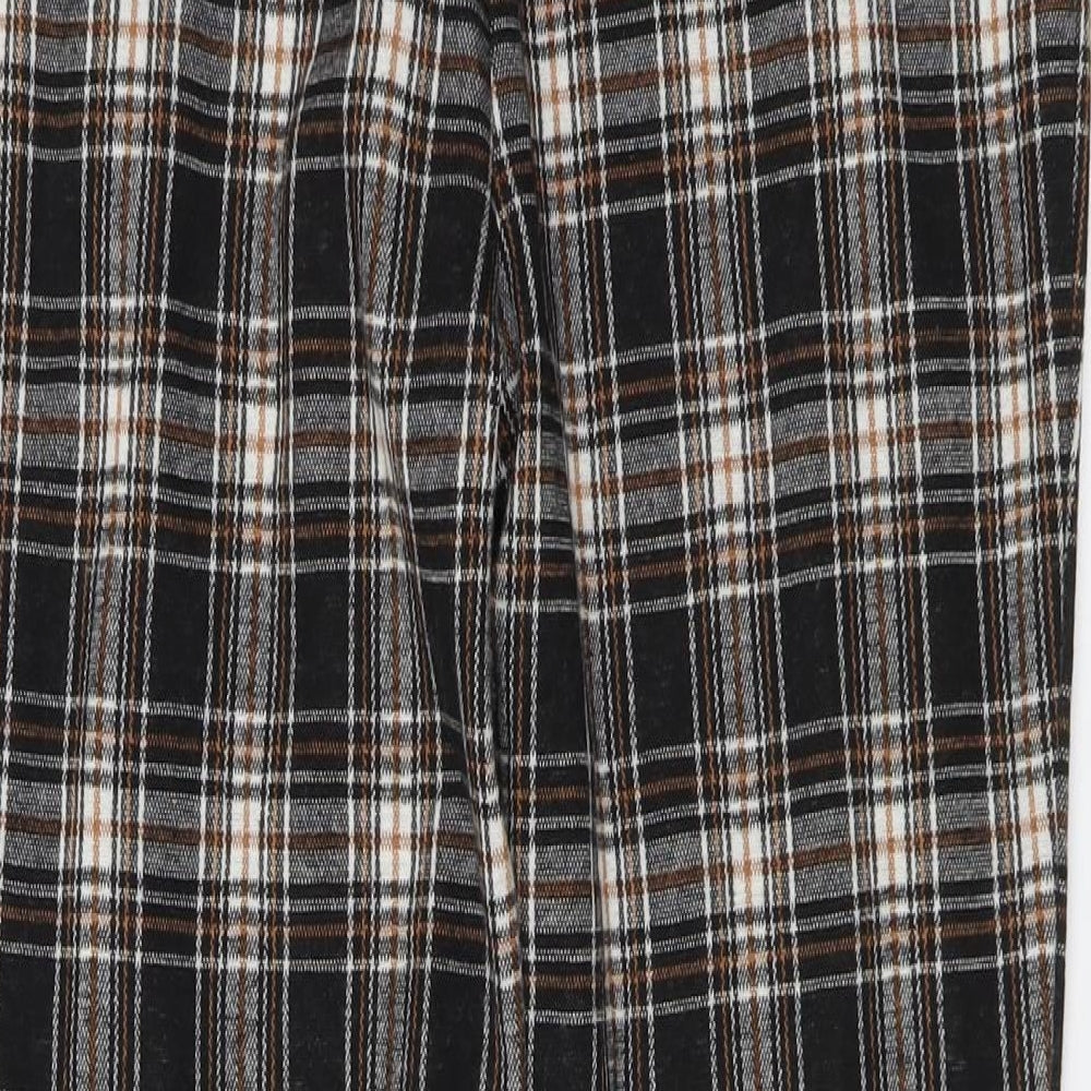 NEXT Womens Brown Plaid Polyester Chino Trousers Size 12 L27 in Regular Button