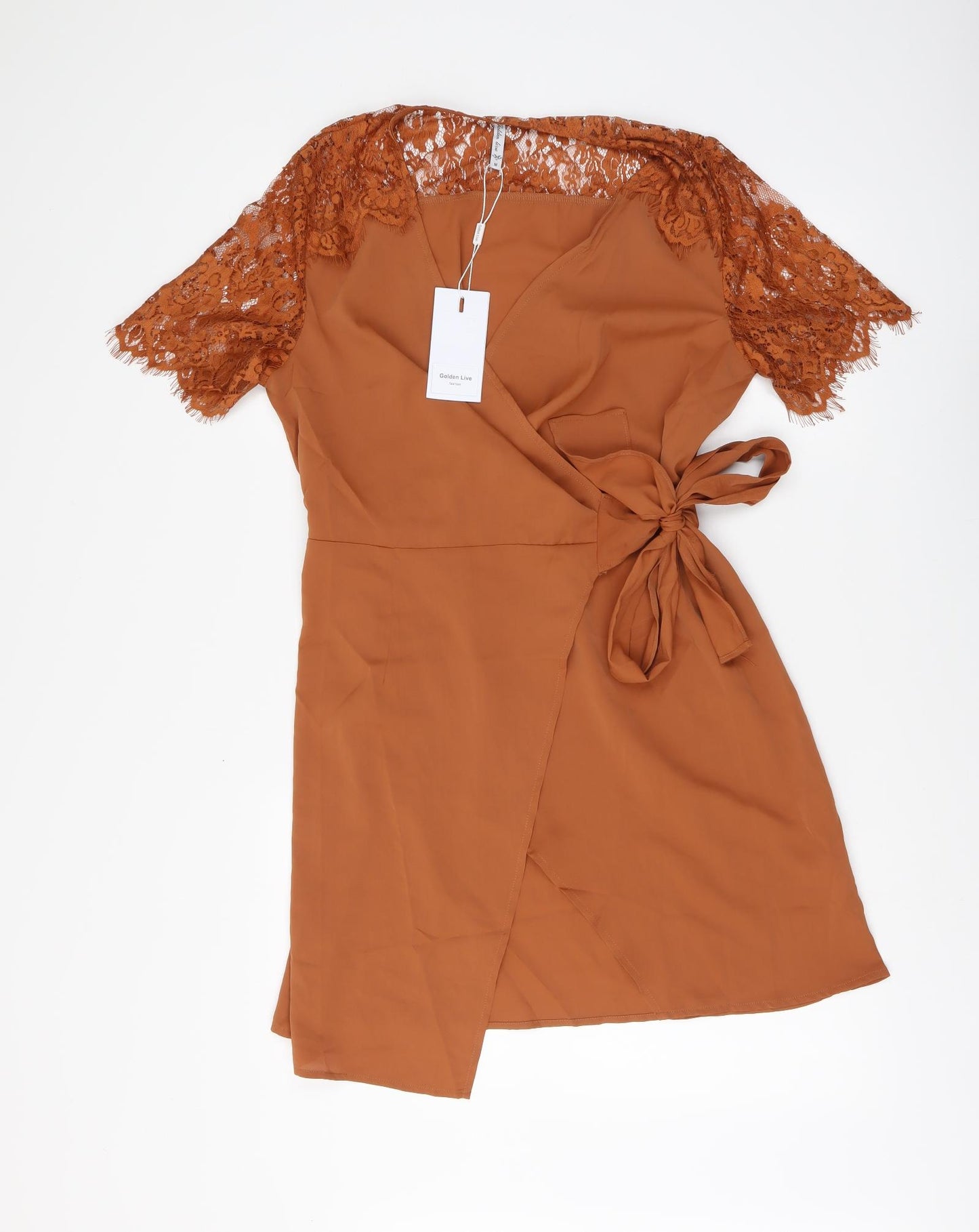Golden Live Womens Brown Polyester Wrap Dress Size M V-Neck Pullover