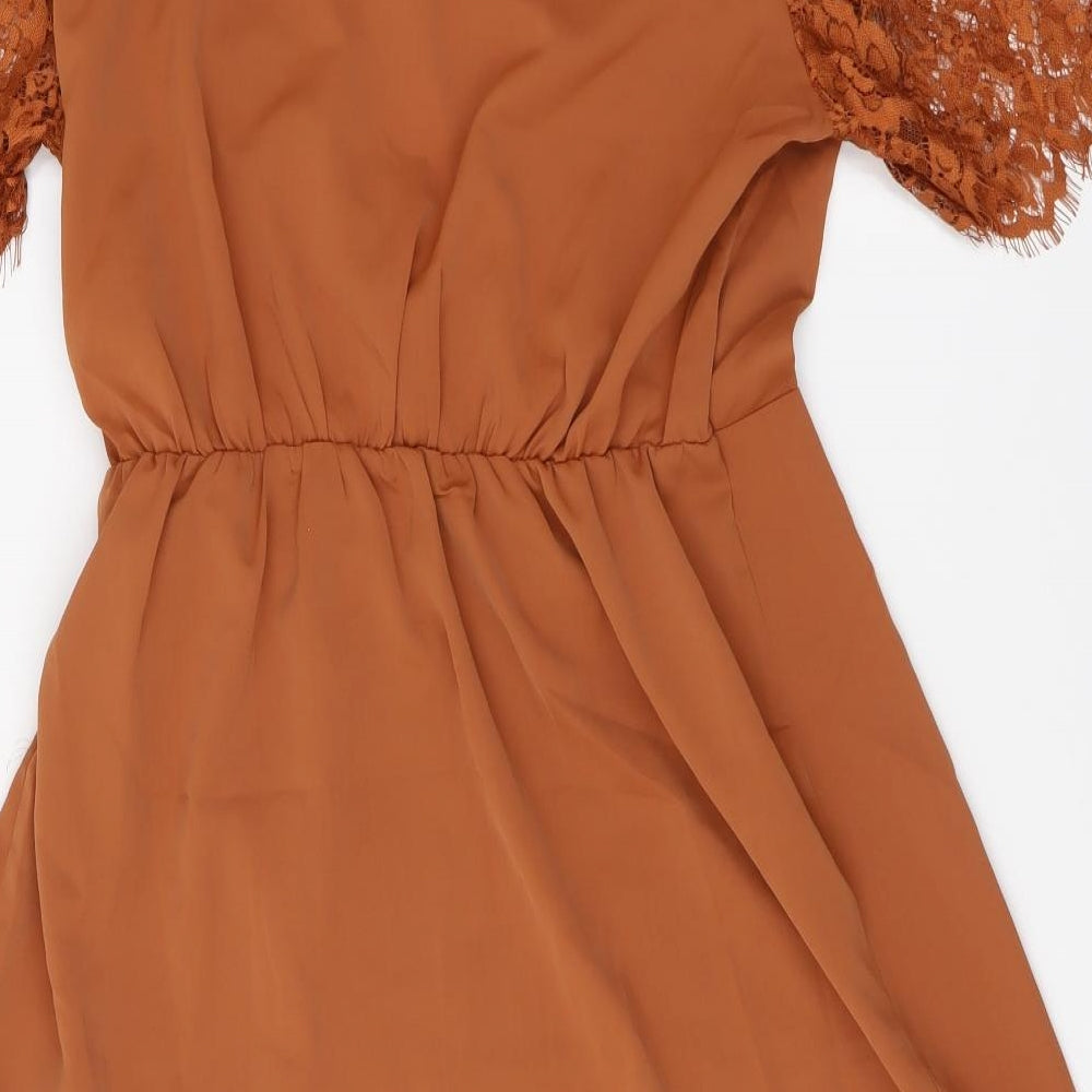 Golden Live Womens Brown Polyester Wrap Dress Size M V-Neck Pullover