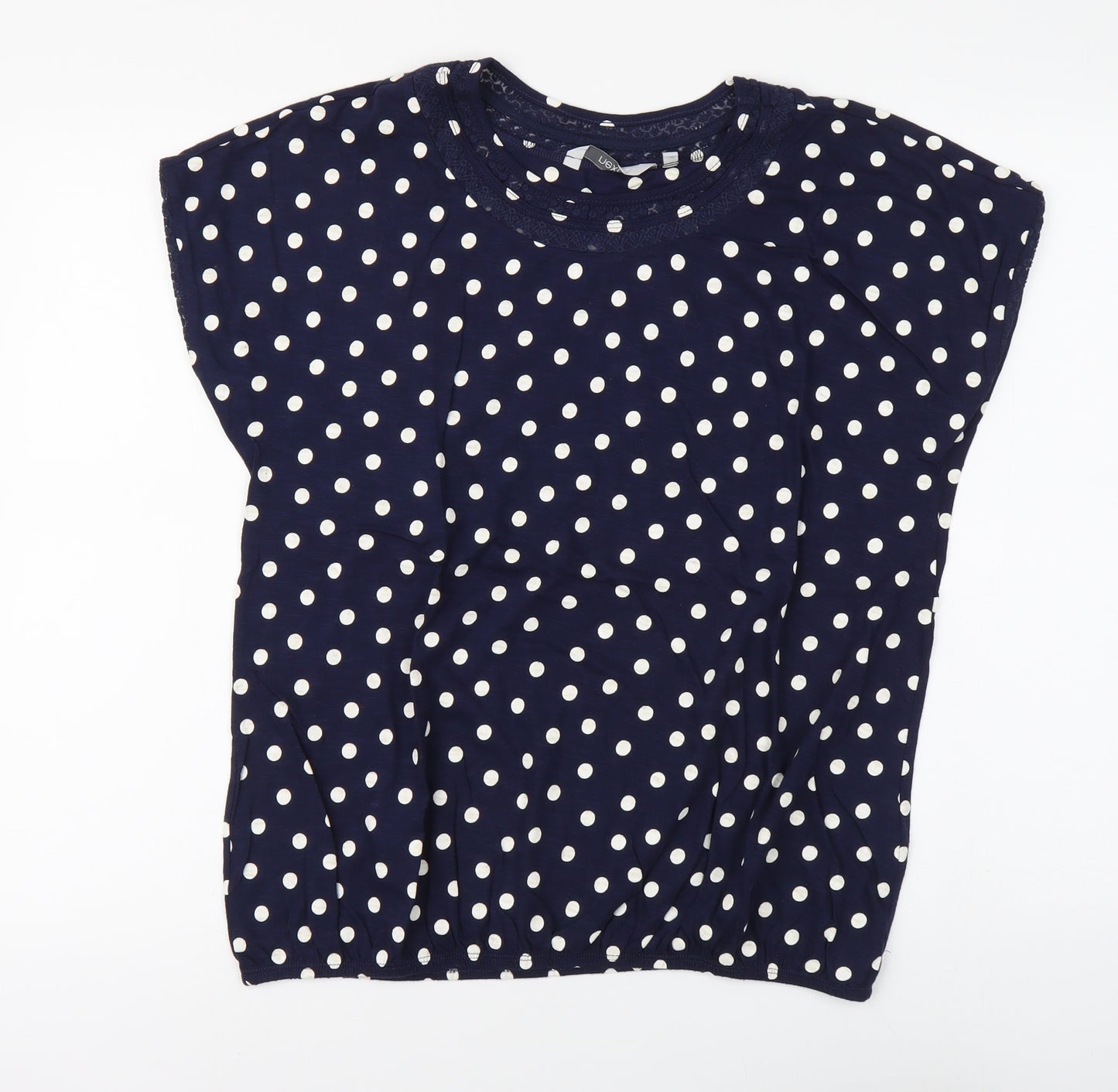 NEXT Womens Blue Polka Dot Cotton Basic T-Shirt Size 14 Round Neck