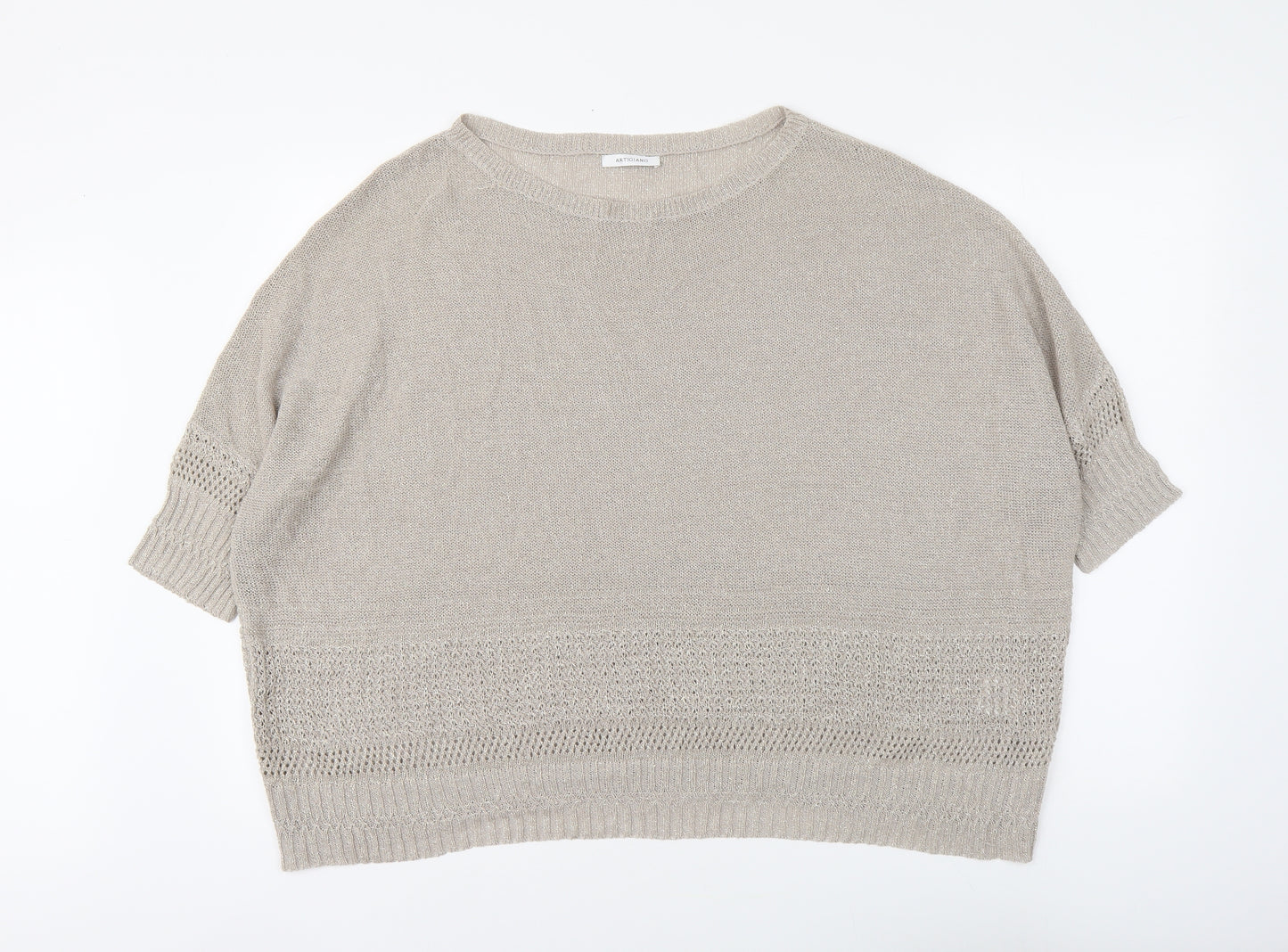 Artigiano Womens Beige Round Neck Cotton Pullover Jumper Size L