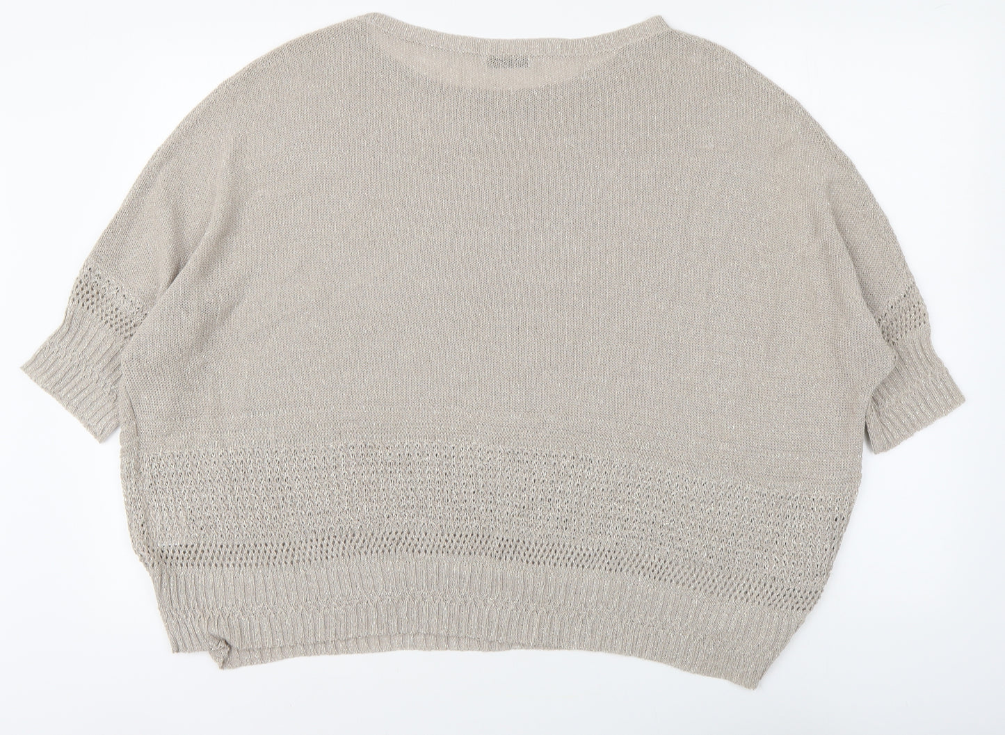 Artigiano Womens Beige Round Neck Cotton Pullover Jumper Size L