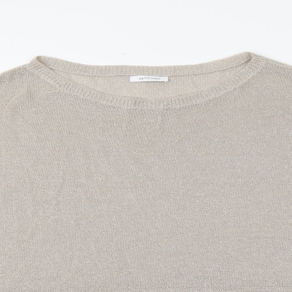Artigiano Womens Beige Round Neck Cotton Pullover Jumper Size L