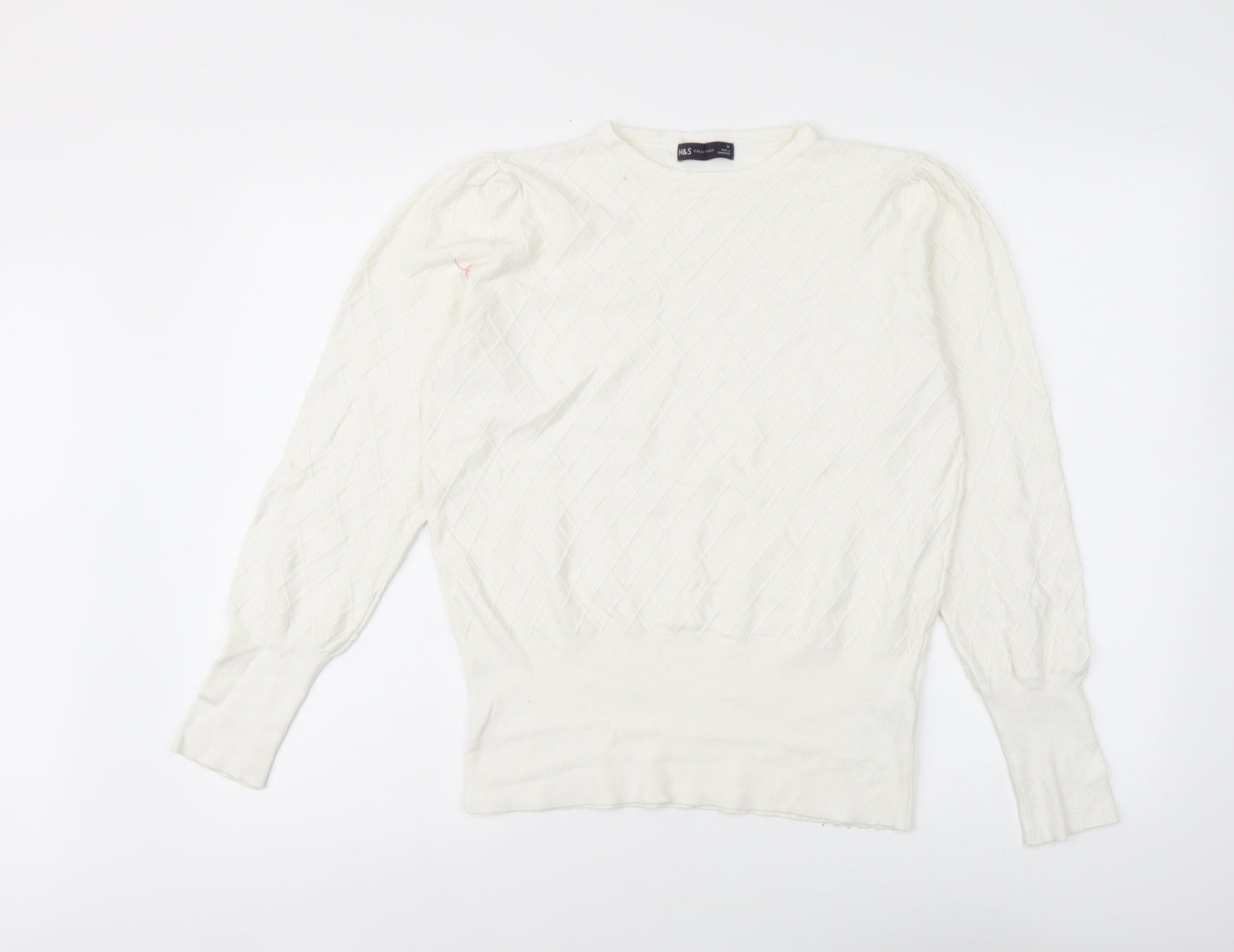 Marks and Spencer Womens White Round Neck Viscose Pullover Jumper Size 14