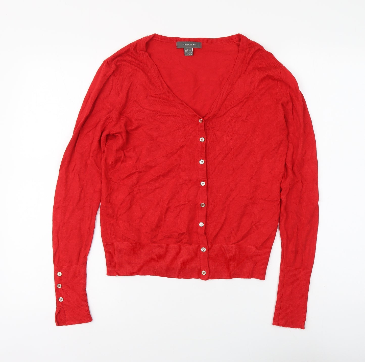 Primark Womens Red Round Neck Acrylic Cardigan Jumper Size M