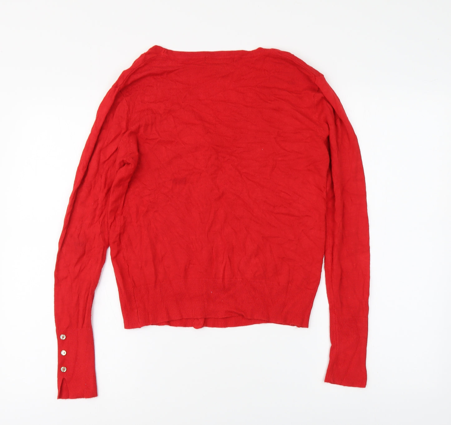 Primark Womens Red Round Neck Acrylic Cardigan Jumper Size M