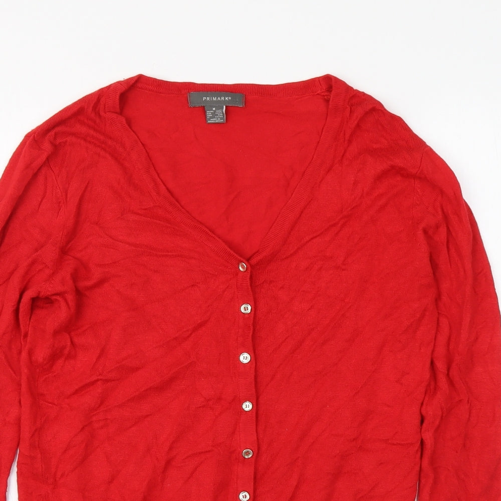 Primark Womens Red Round Neck Acrylic Cardigan Jumper Size M