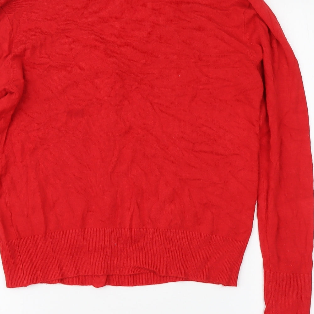 Primark Womens Red Round Neck Acrylic Cardigan Jumper Size M