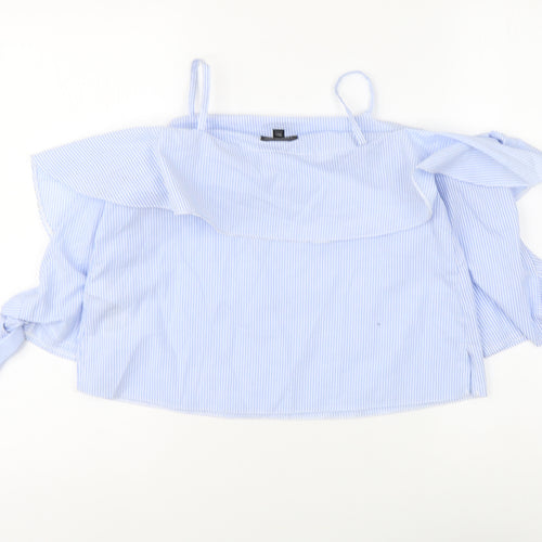 Topshop Womens Blue Striped Cotton Cropped Blouse Size 4 Square Neck